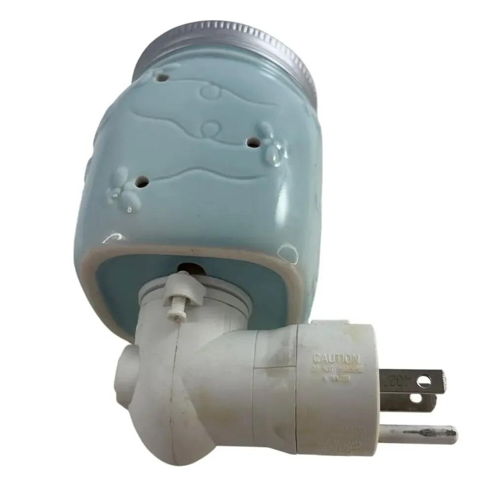 Scentsy Blue Mason Jar‎ Plug-In Warmer Fireflies Night Light Glass Wax Melt